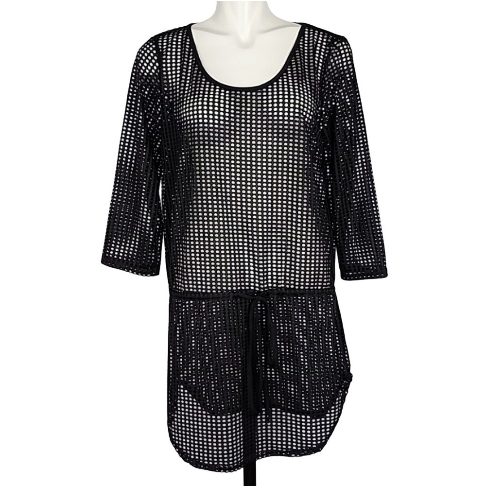 Jordan Taylor Women's Black Open Knit Mesh Tunic Swim Cover-Up Large